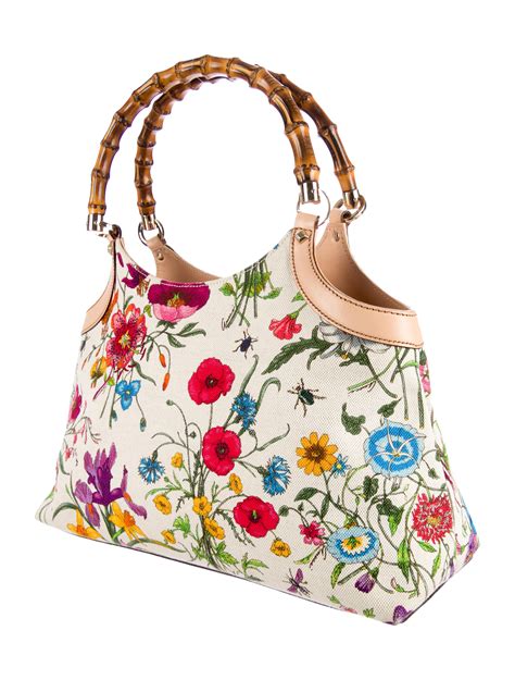 gucci floral floa bamboo handbag vintage|Gucci bamboo bag vintage.